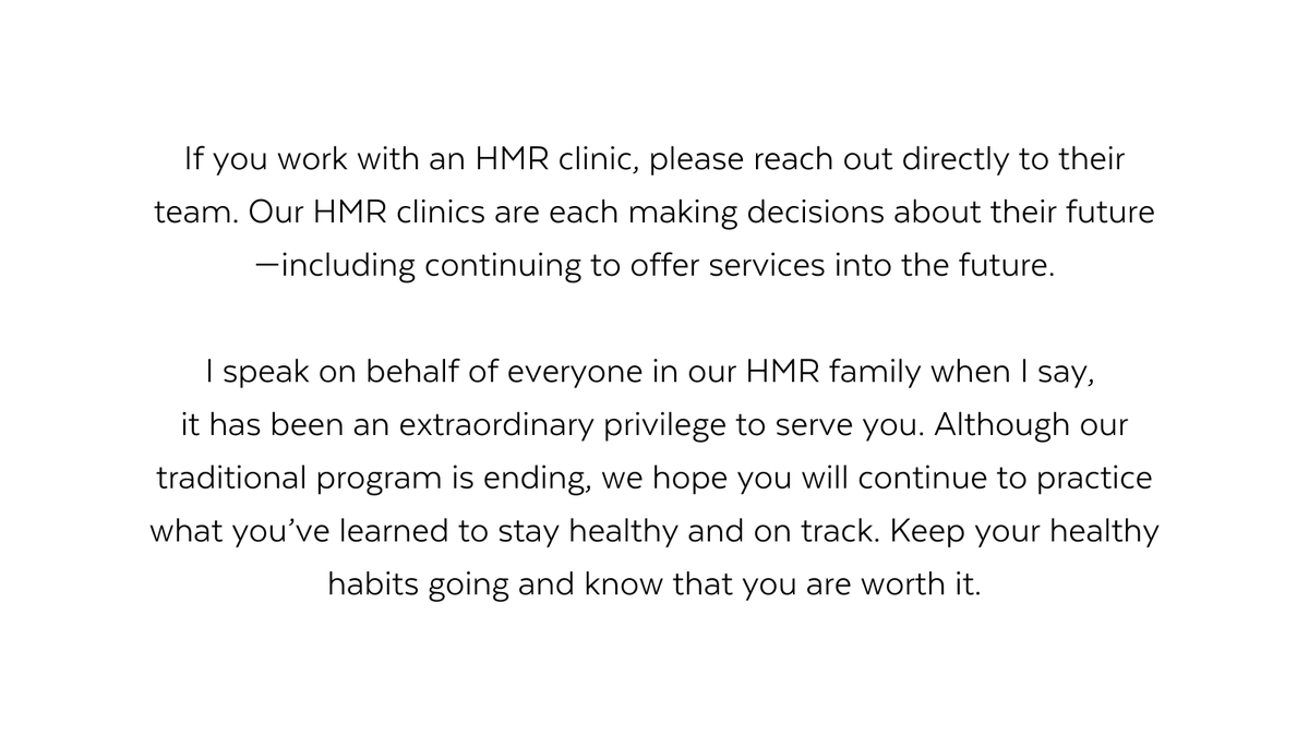 A letter from HMR CEO Len Tacconi,