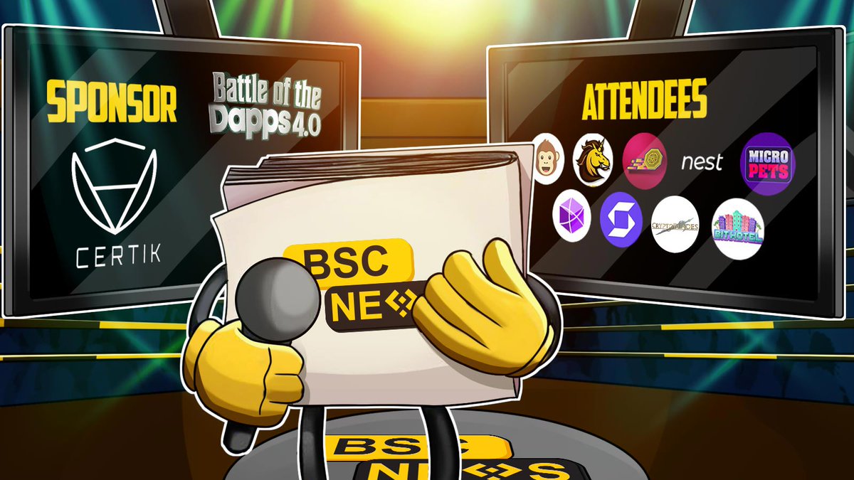 BSCNews's tweet photo. 🎉 #BSCNews would like to thank all of our participants for an amazing #BattleoftheDapps : 

@ape_swap , @bscstation , @coin_racer ,  @safepal , @CryptoBlades, @playbithotel, @NEST_Protocol, @MicroPetsBSC,  @Nodereal_io .

#Sponsored by @CertiK .

Visit: https://t.co/HsBmauLtLE https://t.co/kc9O7lJknh