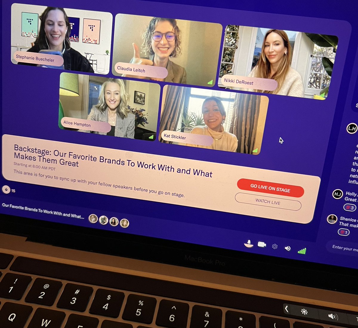Stephanienib's tweet photo. Backstage with the coolest humans ever! 🤩

Such a thrill hearing the insights from Kat Stickler, @nikki_deroest,  @AliceHampton1 and Claudia Leitch at @traackr Impact Live Conference. 

#creatorxp https://t.co/LT18l9cqFK