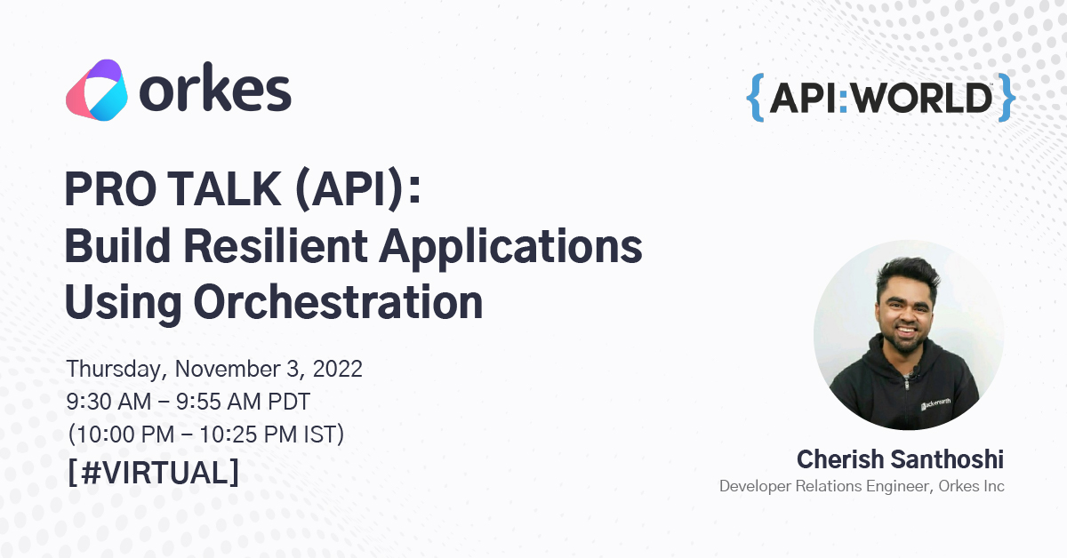 orkesio's tweet image. Don’t miss today's #virtual session at #APIWorld2022 on how to build resilient & scalable applications using #apiorchestration by @CherishSantoshi. Register: bit.ly/3Doracs
@DevNetwork_ #netflixconductor #APIs