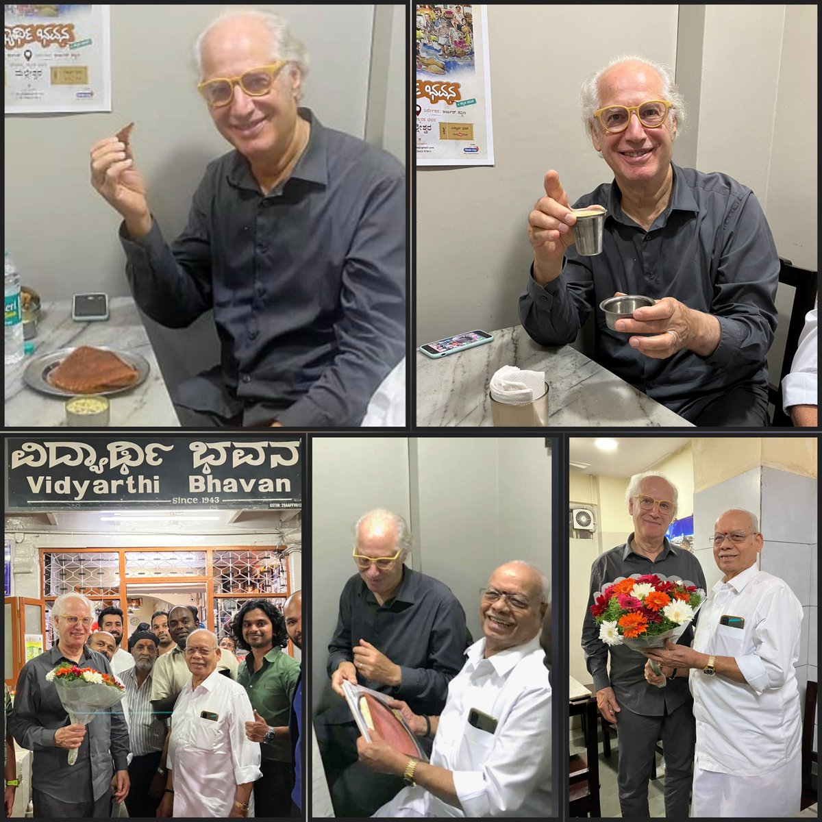 VidyarthiBhavan's tweet photo. We were happy &amp; proud to have Mr. Zev Siegl, #Cofounder of #Starbucks at #VidyarthiBhavan today evening. He enjoyed our #MasaleDose &amp; #Coffee. He is now in #Bengaluru as a participant in the #GlobalInvestorsMeet2022 to share his entrepreneurship insights.

 #GIM2022 #Karnataka https://t.co/JXgFBDUde7