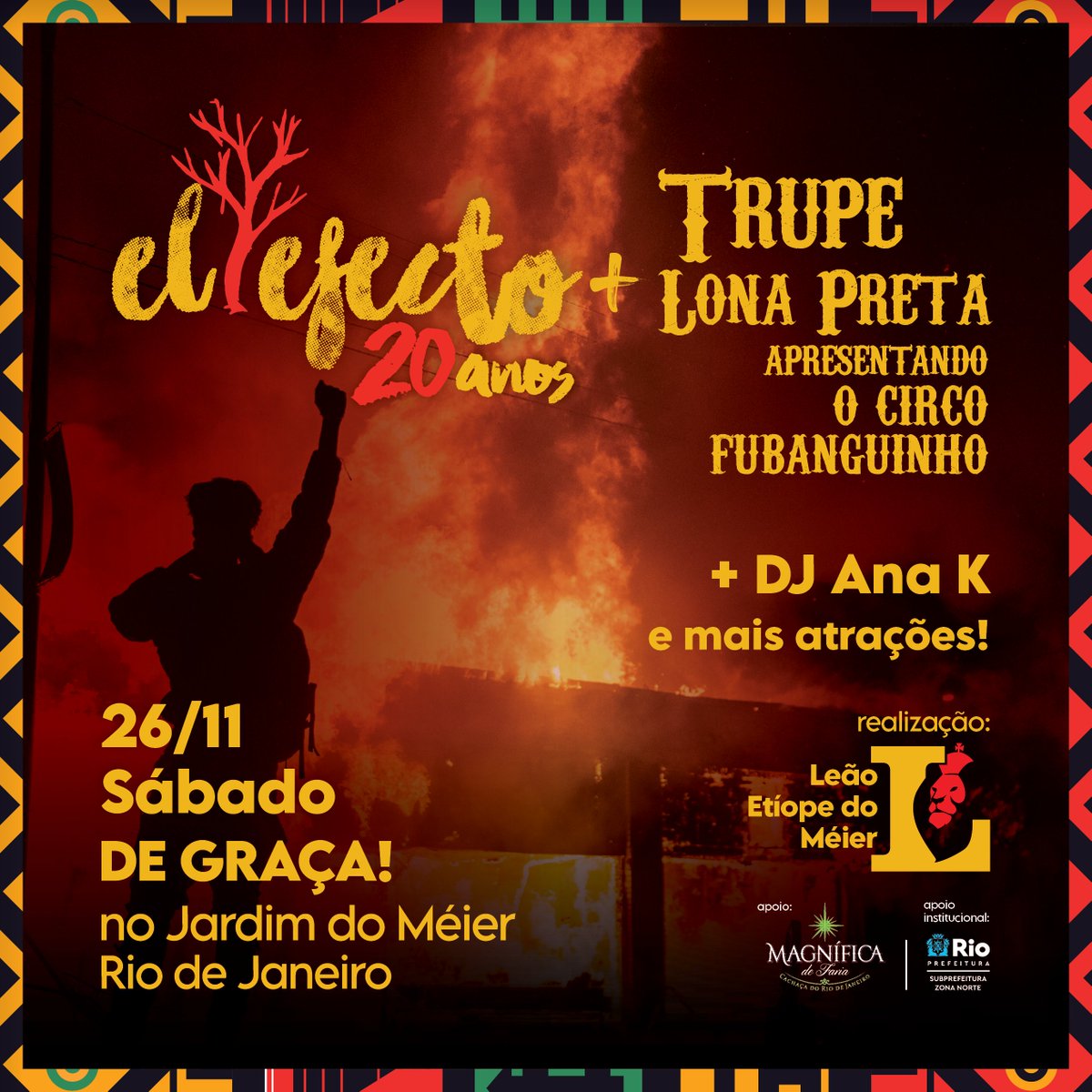 🔥🔥🔥 Show de graça, na rua, aqui no Rio!
Dia 26/11, estaremos no Jardim do Meier, rebendo a Trupe Lona Preta. Nos intervalos, DJ Ana K
Uma produção do pessoal do Leão Etíope do Méier 
Música, teatro, circo e luta, de graça na praça!
Ajude a espalhar e chegue junto! ✊🏾
HáBraços!