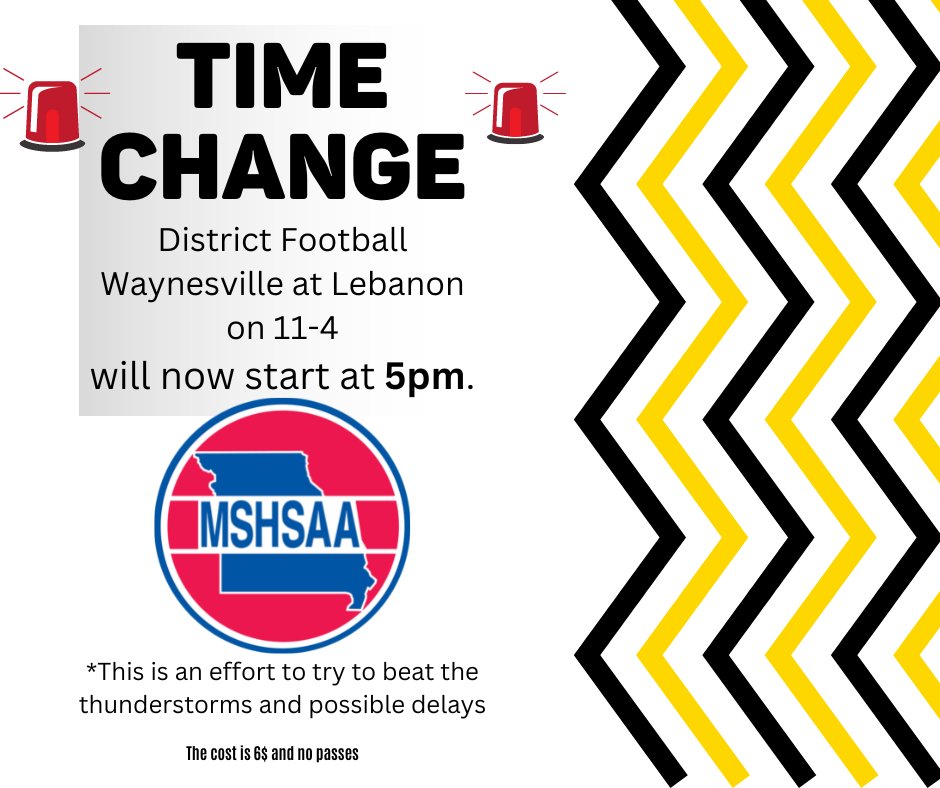 Please note the time change for tomorrow's district football game!