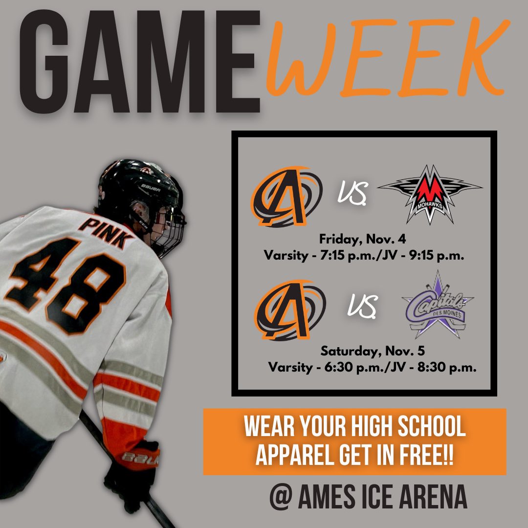 𝐈𝐓'𝐒 𝐆𝐀𝐌𝐄 𝐖𝐄𝐄𝐊
Cyclones home vs Mason City/Des Moines Capitals 
Free admission - wear your high school apparel to get in FREE for both games