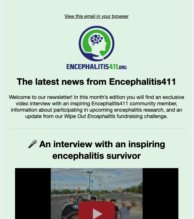 encephalitis411's tweet photo. Did you miss our October newsletter? Be sure to get on our mailing list so you don't miss out on the next one 💌 sign up at the bottom of our homepage at https://t.co/aMCLOKrTxE 👍 

#encephalitis #braininjury #neurotwitter https://t.co/weqcs5rYeG