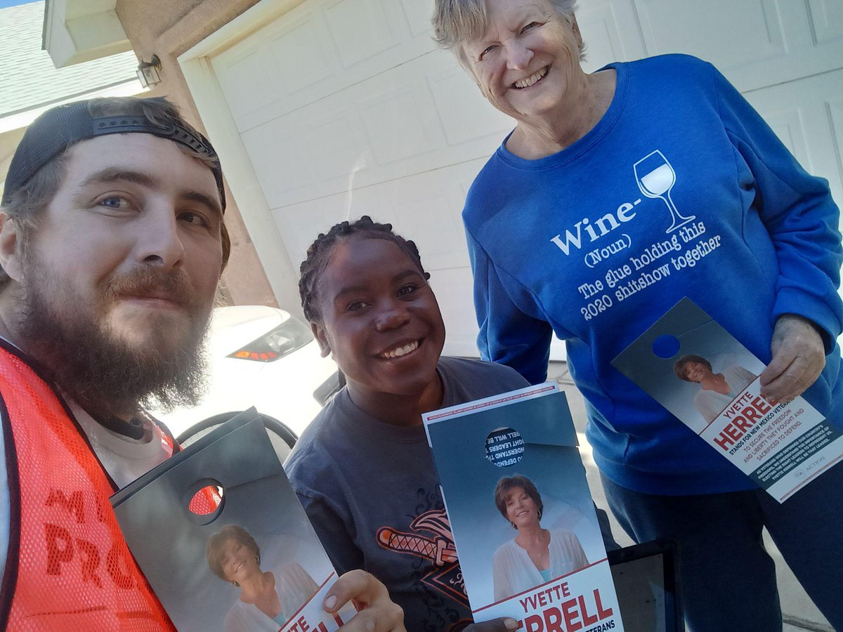 ConcernedVetsNM's tweet photo. Veterans deserve great and principled leadership.  It's empowering to see @CVA_Action out talking to voters about their champion @Yvette4congress. #NMLEG #NMPOL https://t.co/iSl2vS6bVR