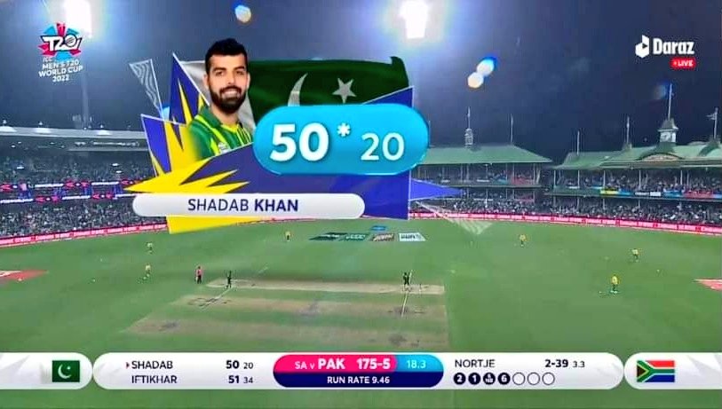 Second fastest half century for Pakistan in t20 World Cup ! 😍❤️
Fearless and magnificent display of batting from Shadab Khan❤️👏
#SAvsPAK