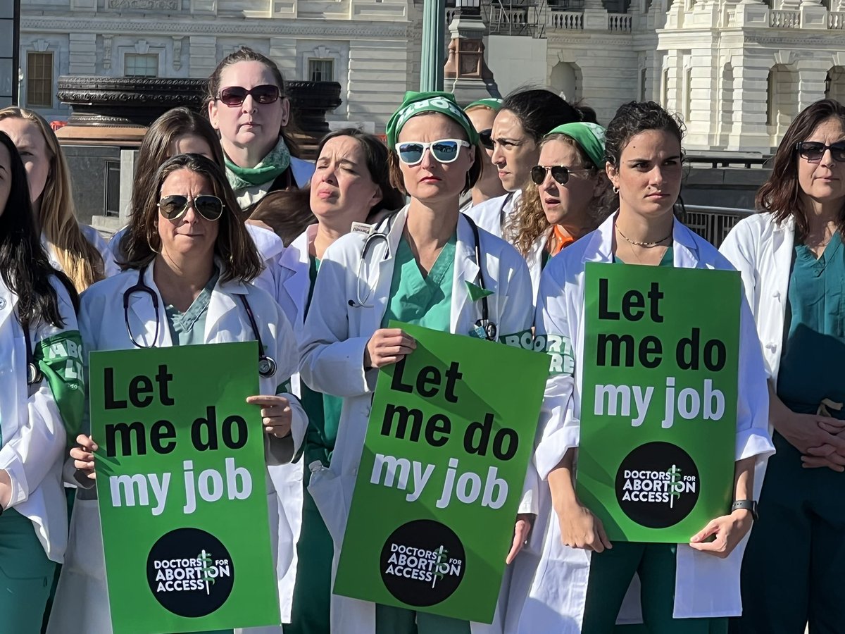 cmclymer's tweet image. A large crowd of medical professionals are marching on Capitol Hill right now to make clear their support for abortion access and repro health care.

#DoctorsForAbortionAccess