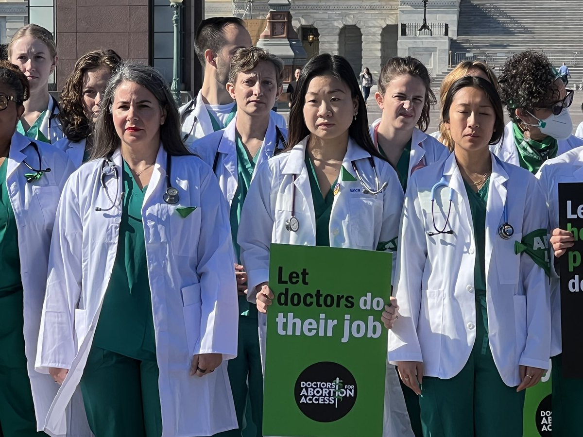 cmclymer's tweet image. A large crowd of medical professionals are marching on Capitol Hill right now to make clear their support for abortion access and repro health care.

#DoctorsForAbortionAccess