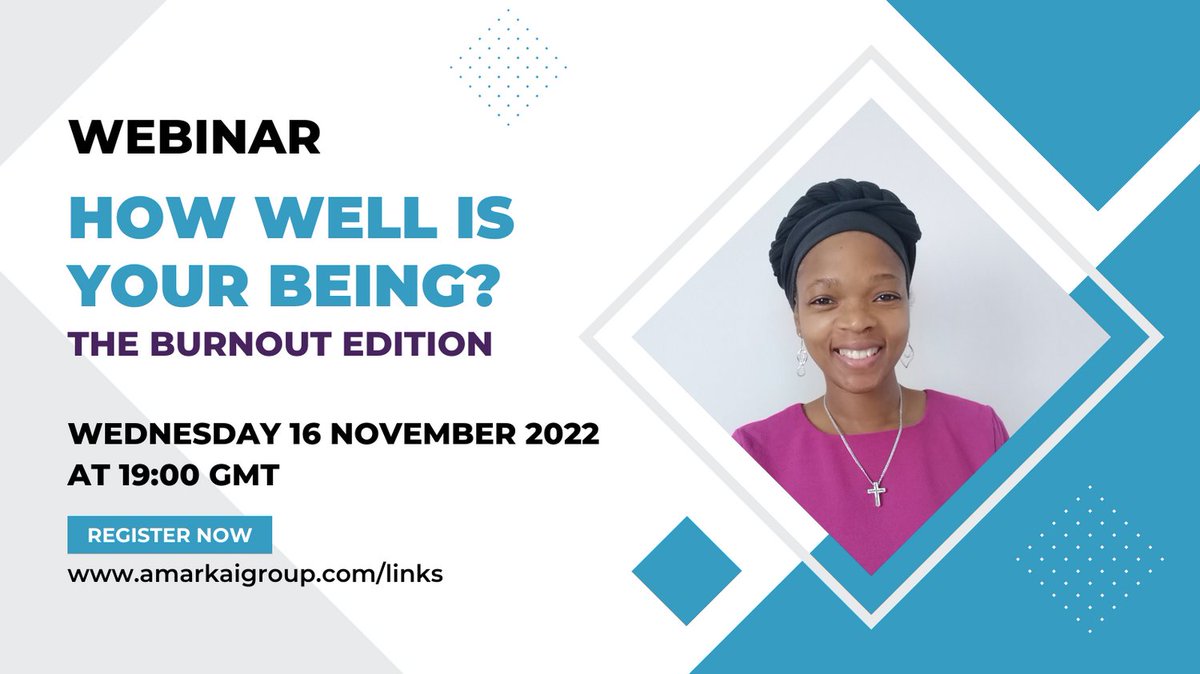 amarkaigroup's tweet photo. Have you got your ticket yet?

Catch Anthea at this free online event, hosted by @moraclefndation, to look at the signs of burnout and some strategies for overcoming it.

Tickets available: https://t.co/Tk00i8WSdd

#burnout #wellbeing #mentalhealth #webinar https://t.co/n17XJjolSN
