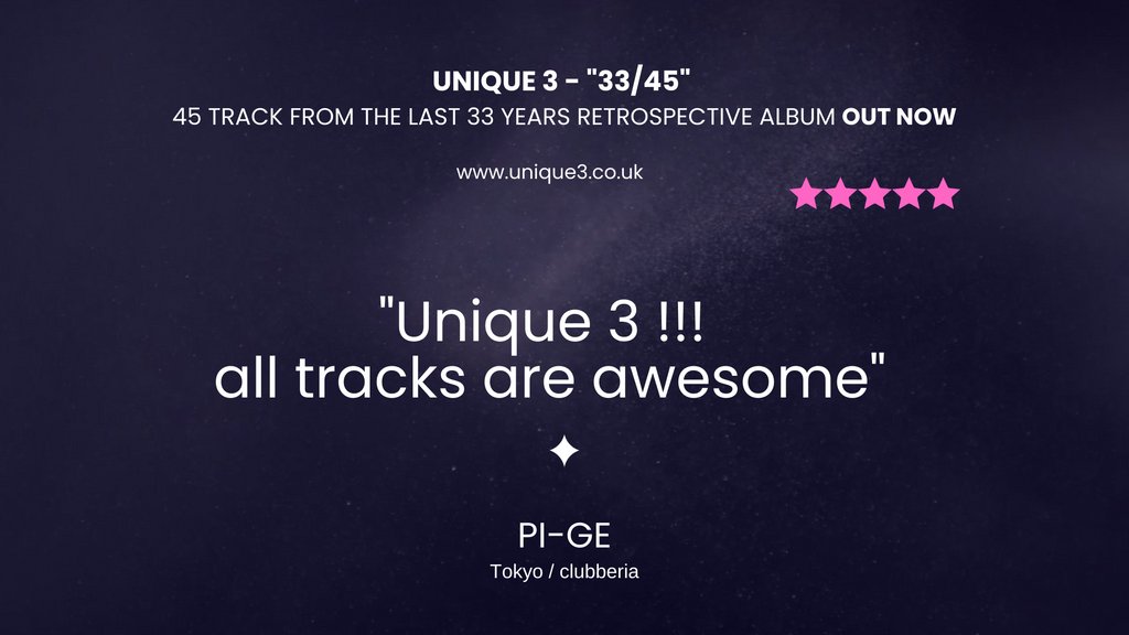 Kindly supported by PI-GE, Edzy Unique 3’s forty-five track, thirty-three years retrospective album, “33/45” is now available on Originator Sound Records. Links to the album on all sales platforms is here - unique3.co.uk/buy-3345-album… @djpige @yasuo.takata #deephouse #bass #techno