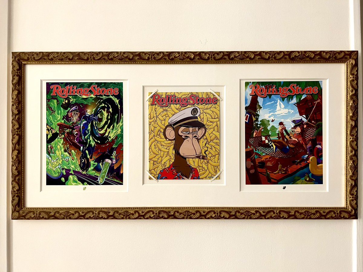 whynotmeNFT's tweet image. 🖼️Finally framed and put on the wall a small part of history @RollingStone @BoredApeYC 🫡🦍 #bayc #print #rollingstone #frame