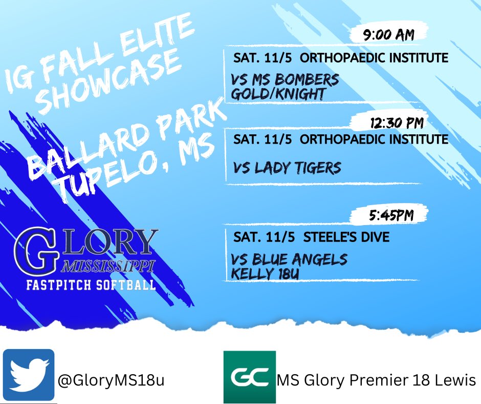GloryMS18u's tweet photo. Headed to Tupelo this weekend! Hope to see you there #GoGloryGo #goodweathervibes https://t.co/ziNoKOHUhf