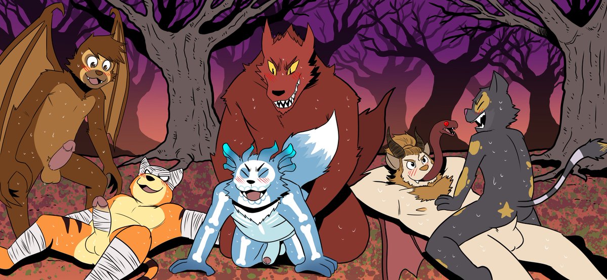 MirthsongSins's tweet photo. A little late on the Halloween commission, but here it is!
A Grand Halloween Party with some great monsters~

@saiyentom 
@LostCostalation 
@Great_El_Fuerte 
@Spaghett0w0 

Art by @TealDoggo https://t.co/mVaWf6Hltv