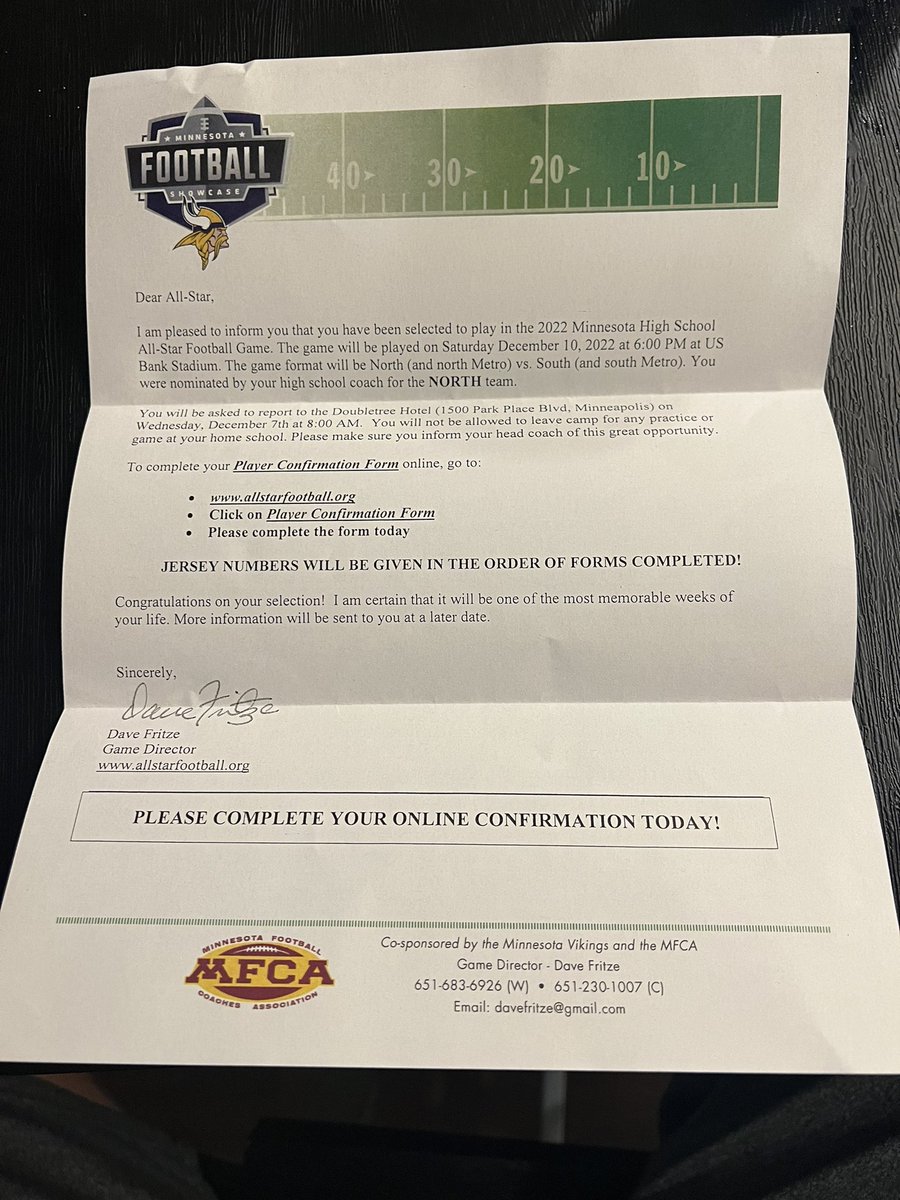 ConantPhilip's tweet photo. Blessed to haven been invited to play int the 2022 Minnesota High School All-Star Football Game! https://t.co/DwweLDxV5O