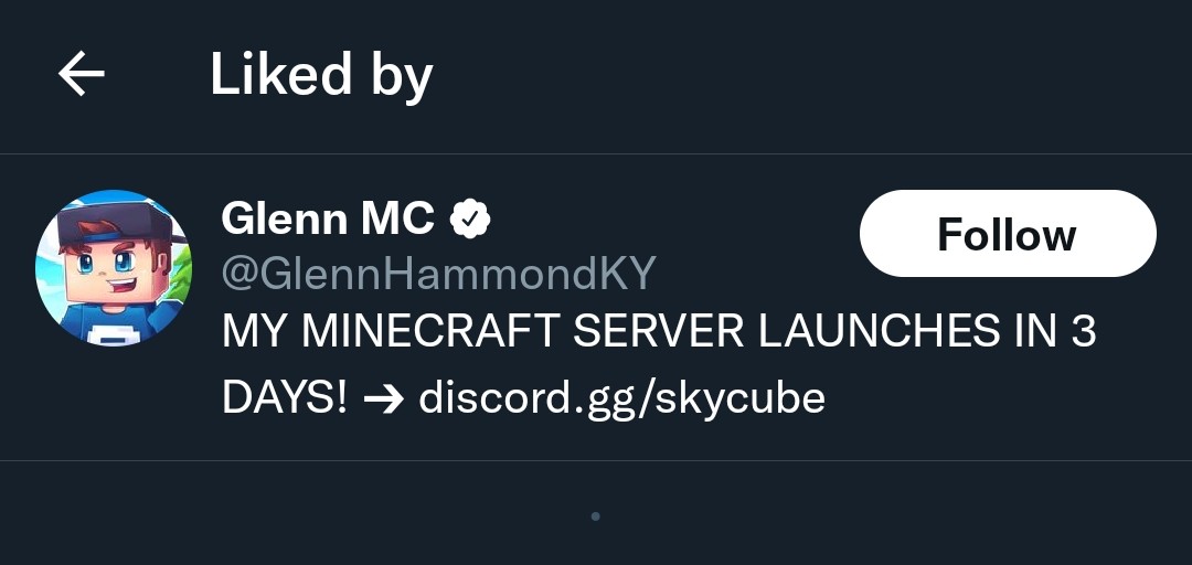 reacespiecesguy's tweet photo. He's just liking all posts with the word m*necraft in it. In order to get people to join a server. Ballsy, ill give him that. https://t.co/XpfEMxVzev