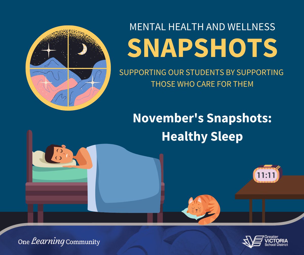 SD61's Monthly Snapshots provide mental health &amp; wellness resources to support K-12 students and families in our community. November's Snapshots focus on the importance of getting a good night's rest.

E:bit.ly/3NFKJC4
M:bit.ly/3h3VZvD
S:bit.ly/3zJgLY5