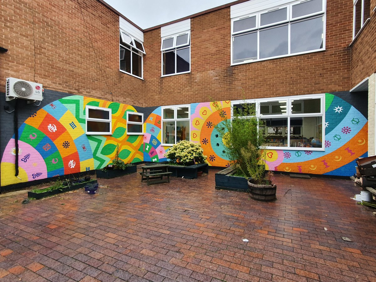 sueguthrie11's tweet image. I've just completed this mural as the final part of the World Reimagined @TWR__org  education project. It has been such a wonderful project. I supported the children to paint their globe using their designs inspired by their learning about Adinkra symbols... and then this mural❤️