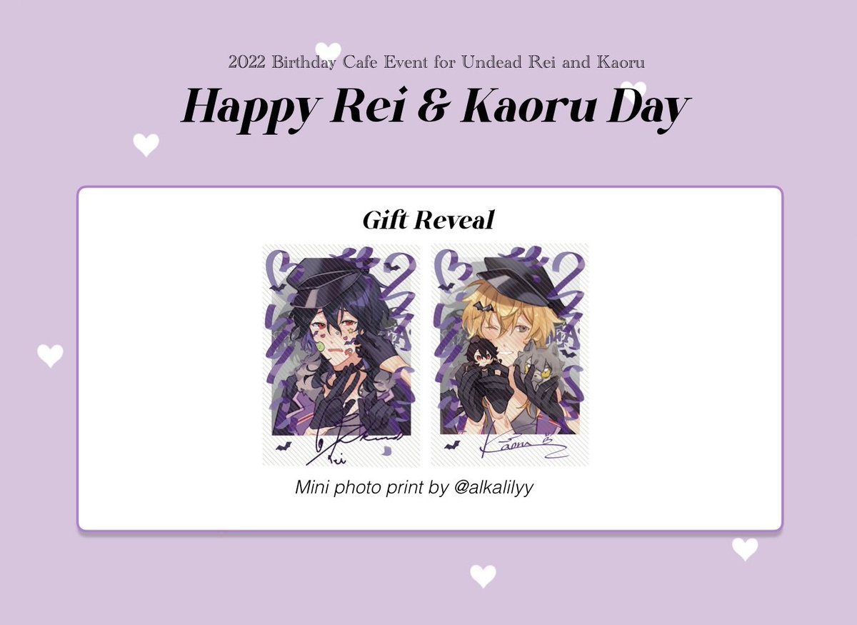 🦇Bonus Surprise!💜

We'll be giving out this exclusive Rei &amp; Kaoru mini photo set by <a href="/alkalilyy/">丽丽 🐸</a> to the first 8 attendees at the event ✨️