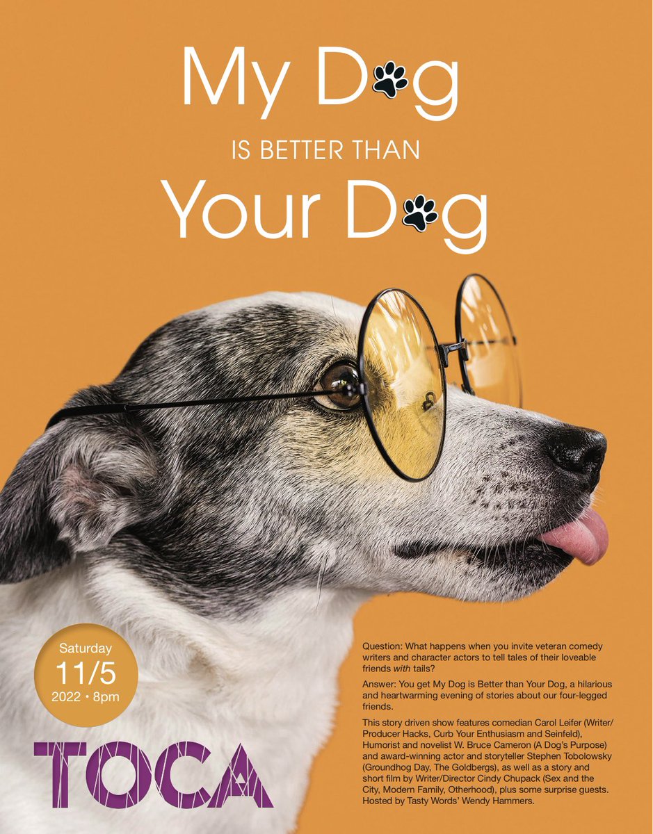 Please join the last Tasty Words until February. Info &amp; tickets: torrancearts.org/show/my-dog/

A great interview Stephen Tobolowsky and I did talking about this show: youtu.be/OmUSodbP2V0

A portion of our proceeds will benefit Elayne Boosler’s animal rescue TailsOfJoy.net