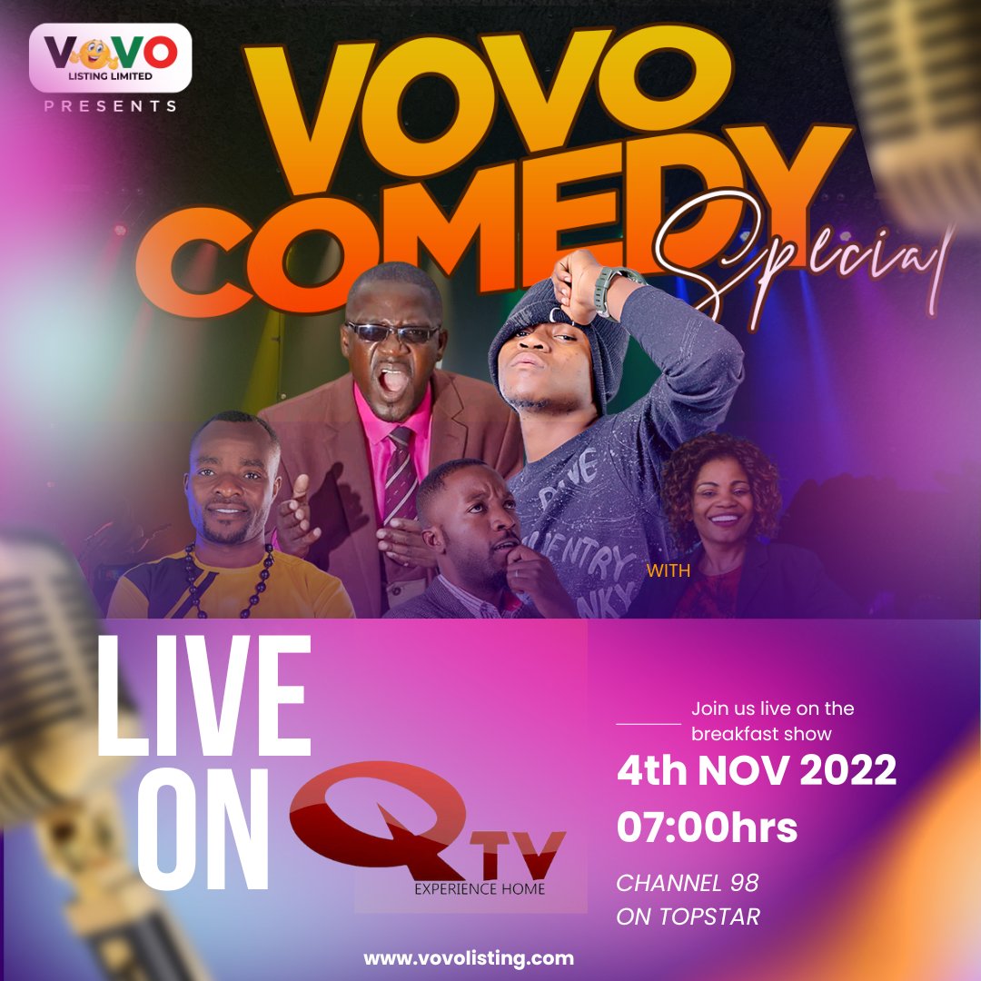 vovolisting's tweet photo. Catch the team with Ndine Emma and Gershom Musonda the MC -Comedian live on QTV Breakfast show on 4th November 2022, at 07:00hrs talking the Vovo Listing Comedy Special  Get your tickets NOW online via https://t.co/ObAlNgKQbe
Call/WhatsApp +260974876586 https://t.co/3b5fRLeQLl