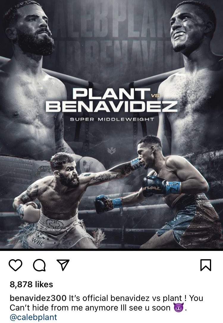 David Benavidez confirming the Caleb Plant fight on Instagram…