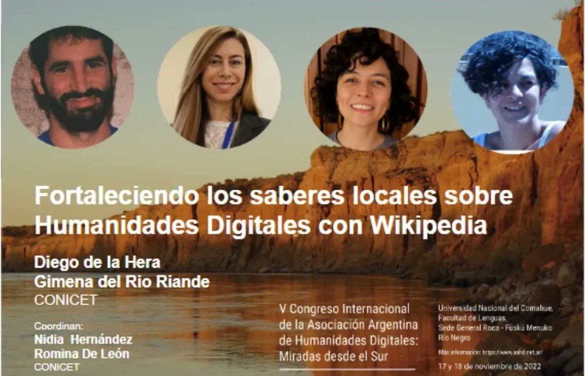 aahdArg's tweet image. Agenda #CongresoAAHD22
📌17/11 17:00 hs
#Taller Fortaleciendo los saberes locales sobre Humanidades Digitales con Wikipedia junto a @gimenadelr @diegodlh @yoko_nh @rominickyDL 
Inscribite en 👉 buff.ly/3EzRuk2