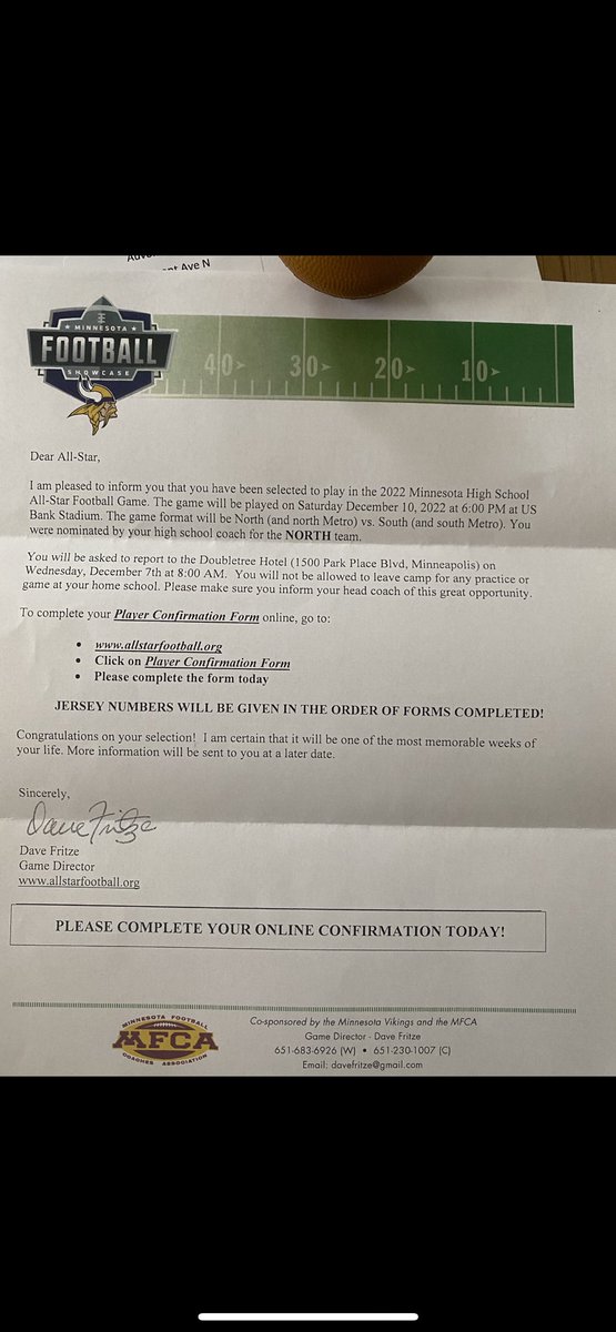 Very blessed to be picked in the Minnesota All star game and a opportunity to play in the U.S Bank stadium 🤍💙