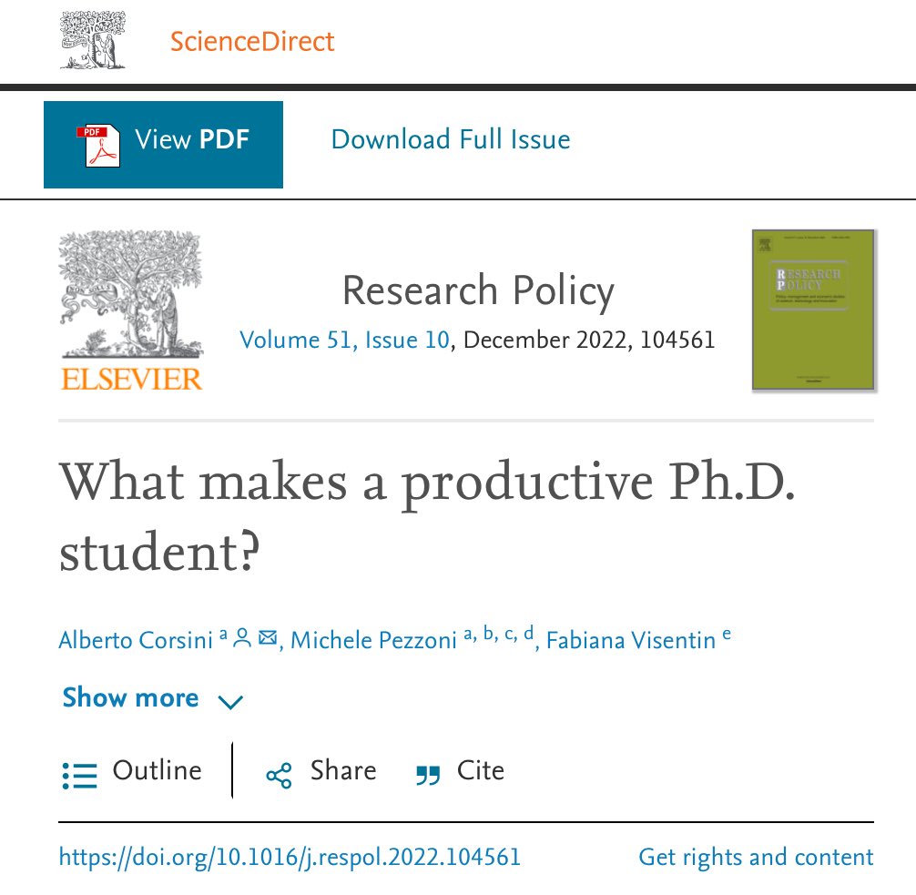 What makes a productive #PhD student? A. A SUPPORTIVE supervisor B. SUFFICIENT salary each month C. LIMITED working hours That’s all needed for a PhD fellow to perform productively. Link: doi.org/10.1016/j.resp… ⁦@OpenAcademics⁩ ⁦@PhDVoice⁩