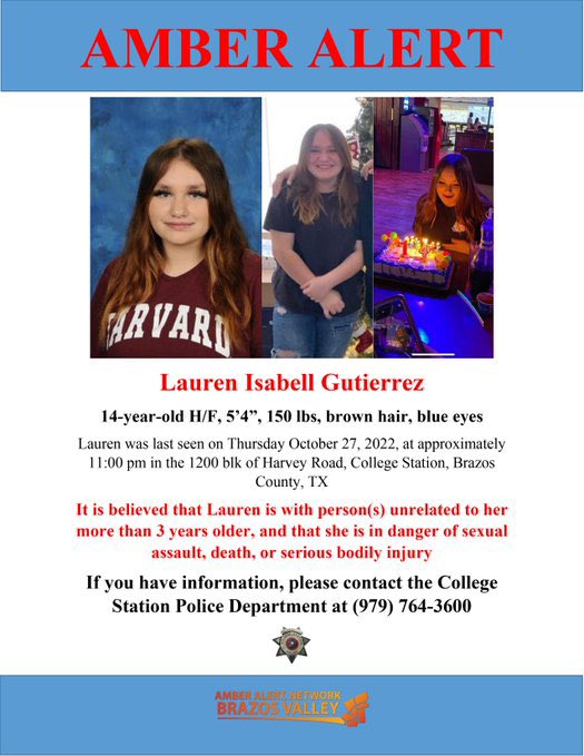 RustySuretteTV's tweet photo. 🚨🚨🚨AMBER ALERT FROM COLLEGE STATION ⬇️ https://t.co/BriwURIdC3