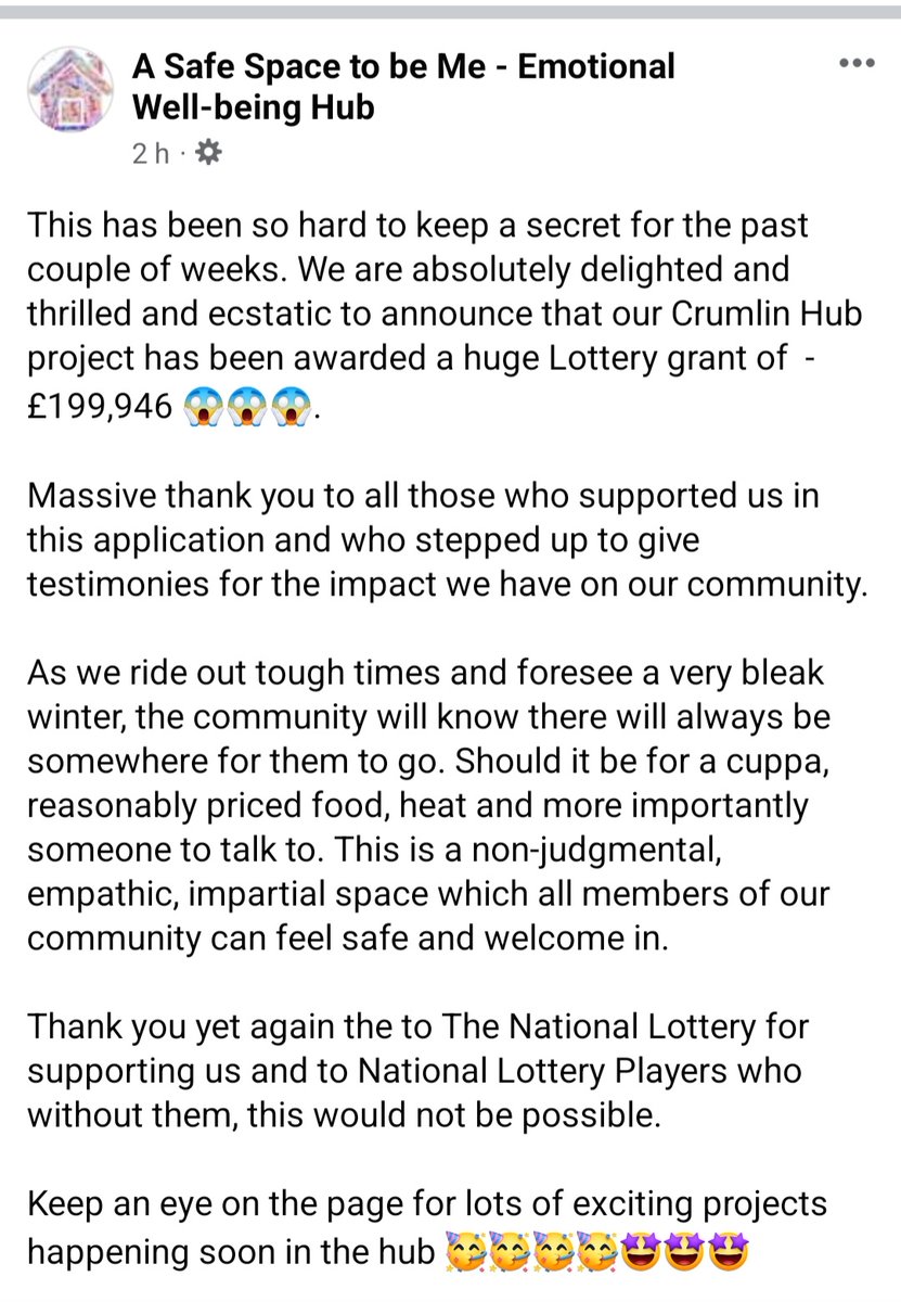 ASafeSpaceToBe1's tweet photo. Absolutely over the moon. Thank you again to the lottery and everyone who supports us! 
@TNLComFundNI 
@AntrimGuardian 
@ANBorough 
@ALieutenancy 
@PSNIANDistrict 
@JohnBlairMLA 
@jim_mouup 
@roisinlynchsdlp https://t.co/7jWzN2C0w0
