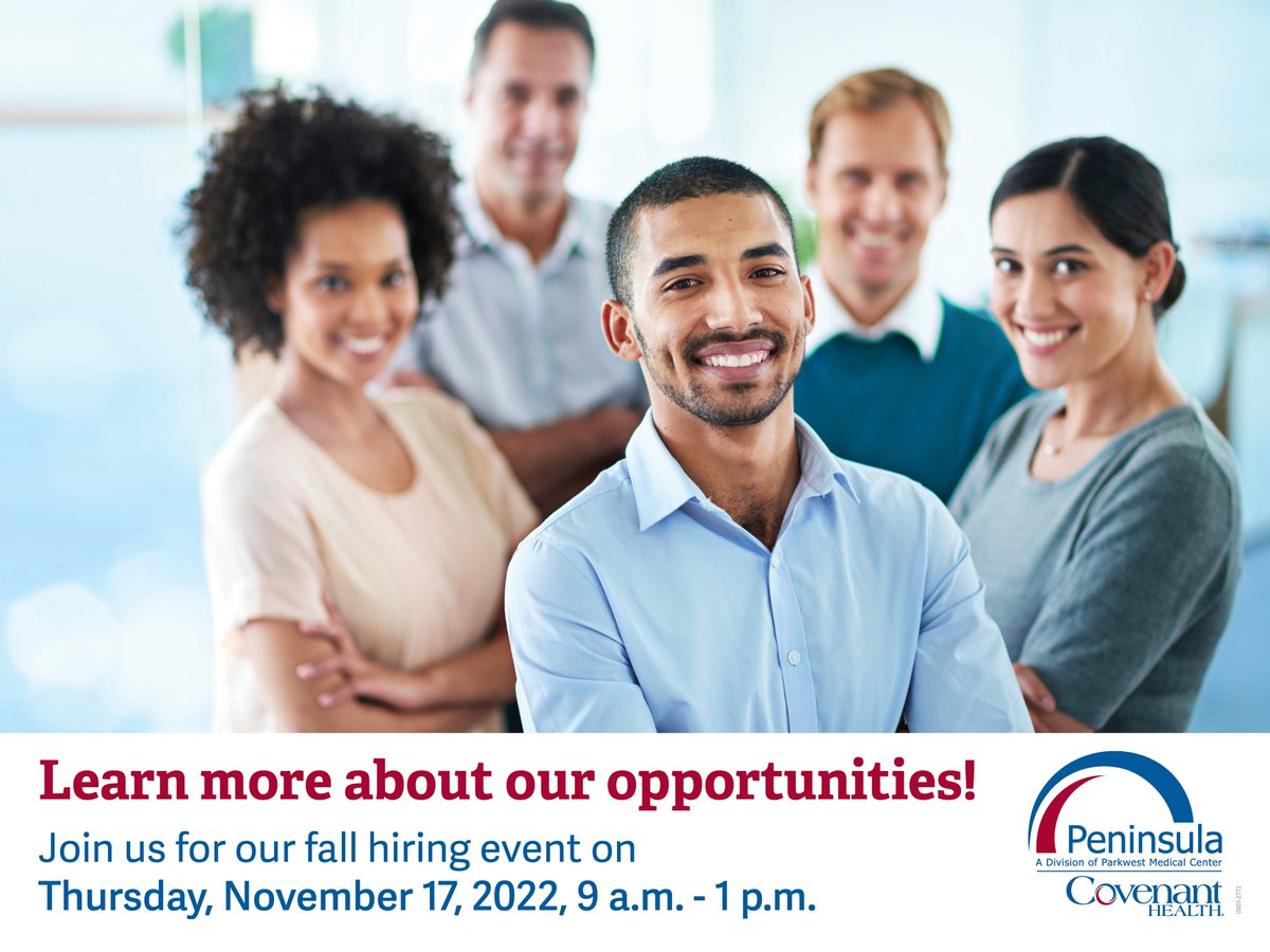 Join us at Fort Sanders Topside on November 17th from 9am - 1pm as we host a job fair for Peninsula. We have a wide range of positions available from Psych Techs to Activities Coordinators. To learn more and to RSVP, please visit: bit.ly/3FIdw6N
