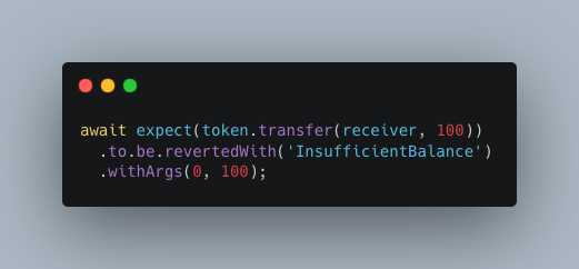 TrueFiEng's tweet photo. 5/6 Catch Solidity Custom Errors

You can now assert your Smart Contract to revert with Custom Errors, checking the arguments as well. https://t.co/ixW705SdXP