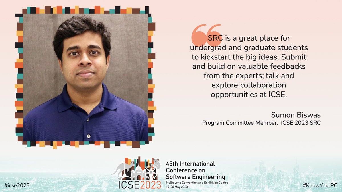 ICSE (@icseconf) on Twitter photo Networking is a big part of the #ICSE2023 SRC track. Don't miss the opportunity to talk to experts about your research, including <a href="/sumonbis/">Sumon Biswas</a>, PC member of this track. #KnowYourPC Networking is a big part of the #ICSE2023 SRC track. Don't miss the opportunity to talk to experts about your research, including <a href="/sumonbis/">Sumon Biswas</a>, PC member of this track. #KnowYourPC