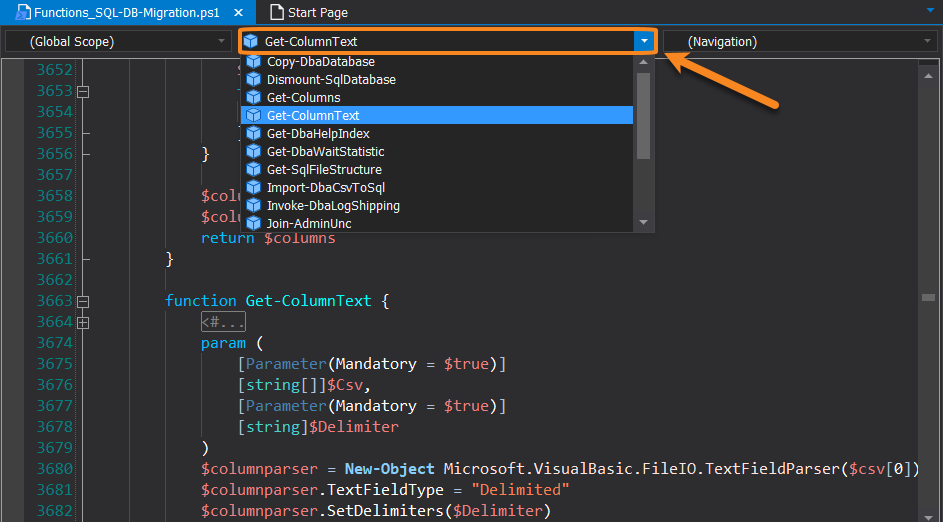 SAPIENTech's tweet image. #DidYouKnow you can quickly jump to functions in your #PowerShellStudio script from the middle drop-down menu on the Navigation bar? This menu also allows you to jump to an event, workflow, class, or configuration.
#SAPIENTech #PowerShell #pwsh #scripting