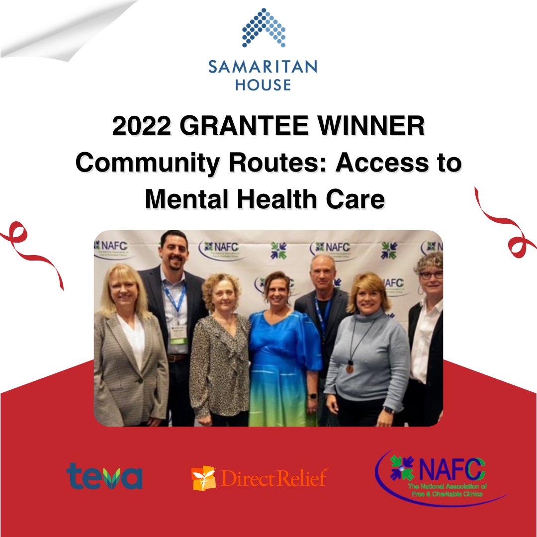 Samaritan House earned a $75,000 award from Teva @tevapharm, Direct Relief @DirectRelief and National Association of Free and Charitable Clinics (NAFC) @NAFClinics to address mental health needs through Community Routes: Access to Mental Health Care.