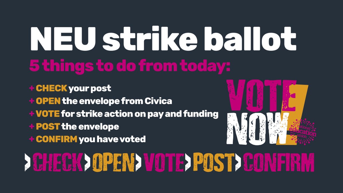 Your formal postal ballot should have landed on your doorstep. We don’t ask our members to take strike action lightly but we can't stand by and see our members experience hardship with another real-terms cut. Vote now for a fully funded pay rise. #PayUp #EducatorsDeserveBetter