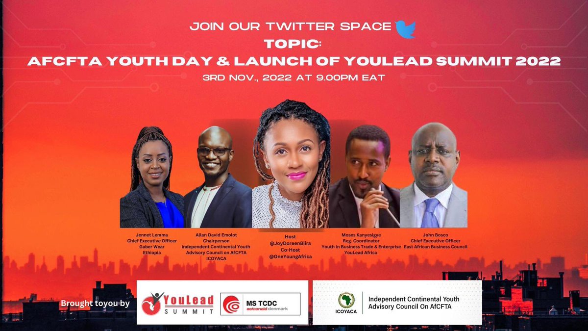 What are the opportunities for the youth in the African Continental Free Trade Area #AfCFTA? Did you know they now have a AfCFTA youth council? Get to know more about it at 9:00PM EAT tonight by  tapping this link x.com/i/spaces/1kvJp… #YouLead22