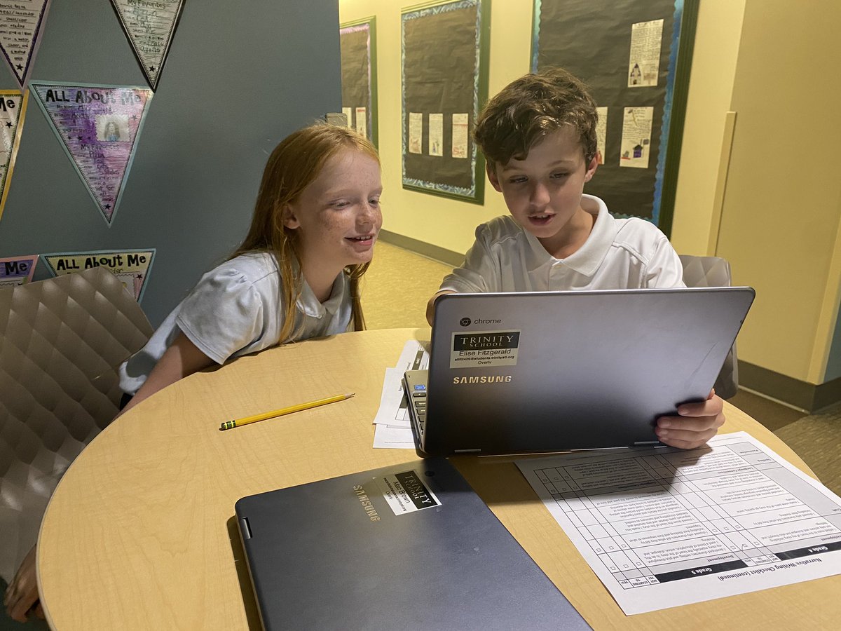 These students are hard at work peer editing realistic fiction stories! Authors and editors abound in Fourth Grade. @trinitylearns