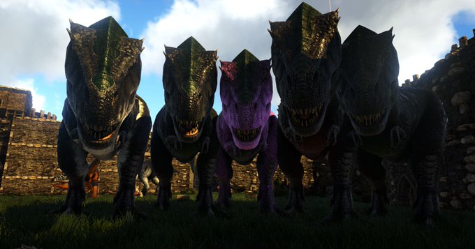 After days of raising I'm now a proud mommy of 5 new fully grown Trexes :D

Even got a mutation on one