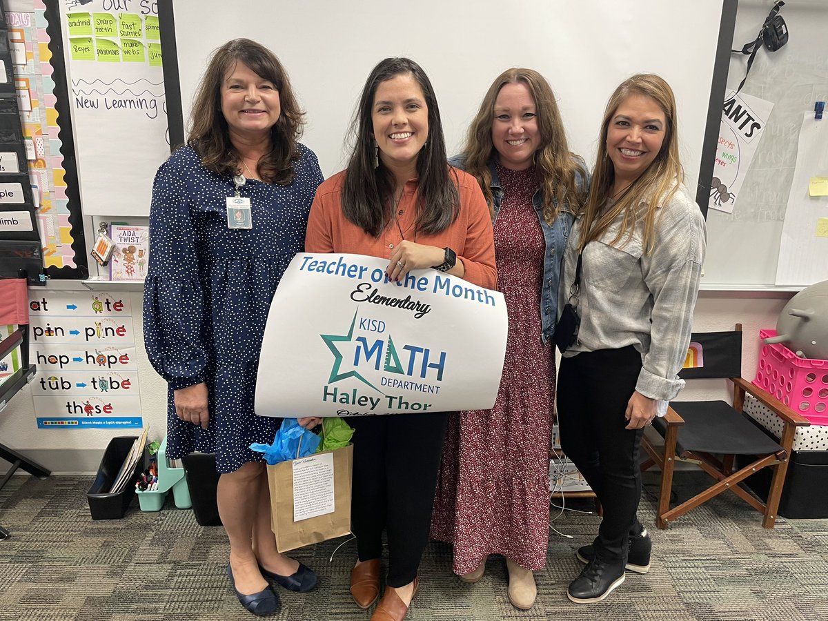 Congratulations to our Elementary Math Teacher of the Month, Haley Thor, from <a href="/shadygrovekisd/">Shady Grove Elementary</a> !! Ms. Thor was nominated for going above and beyond supporting other teachers in vertical planning, resources, and positivity. #CelebrateKISD #MathKISD