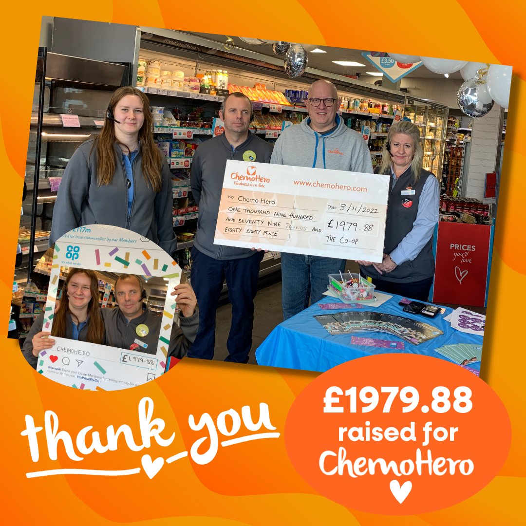 Our thanks go out to the <a href="/coopuk/">Co-op</a> all of its customers who, by using their co-op cards in-store have helped to raise a fantastic £1979.88 for ChemoHero.