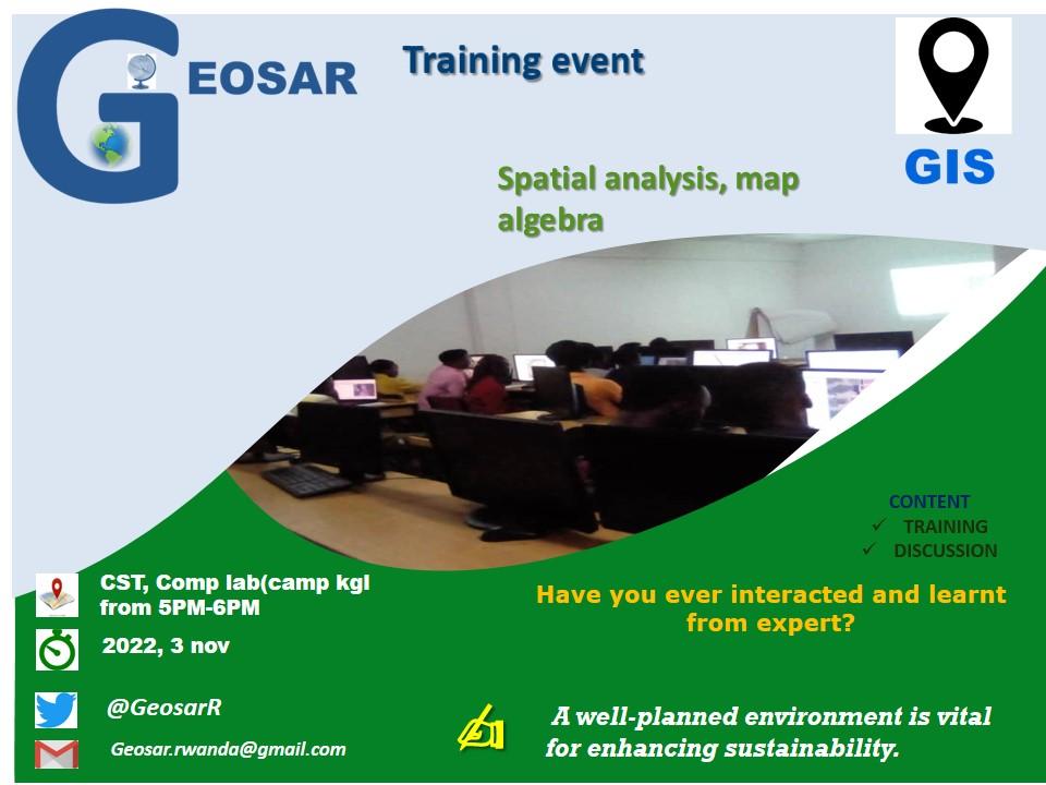 nderamucyo's tweet image. @GeosarR team members. New skills will heighten our competitiveness. #Pythonsyntax is used by #mapalgebra #raster #calculator, which makes analysis rapid and easy to complete. @Rwanyiziri, @esrirwanda, @DEarthAfrica, @AGUKArcmrdclub.