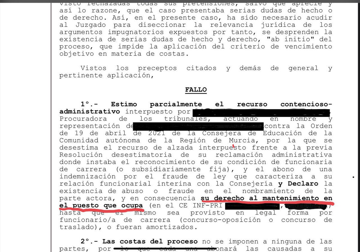 AIDMUR's tweet photo. 🔴AIDMUR ha vuelto a hacer historia ✊🏻 
Por primera vez en España un juez declara FIJOS por sentencia a los interinos de educación. 
Nuestros asociados tienen presentadas más de 300 demandas contra el abuso de la temporalidad en la educación pública murciana. 
(Ampliaremos) https://t.co/2cSyk6lyr8