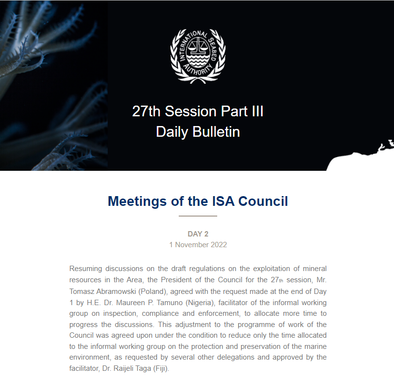 ISBAHQ's tweet image. Keep abreast of the discussions of @ISBAHQ Council as it progresses its discussion on the draft regulation by reading the daily bulletins: bit.ly/ISBA27-Daily-B…

#ISBA27 #MiningCode