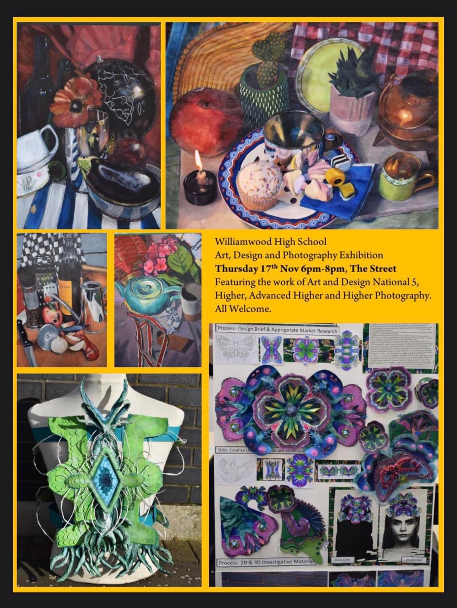 Date for the  diary - Williamwood High School  Art Exhibition 17th Nov 6-8pm-
First exhibition since lockdown and will definitely inspire our Nat 5 / Higher and Advanced Higher students.