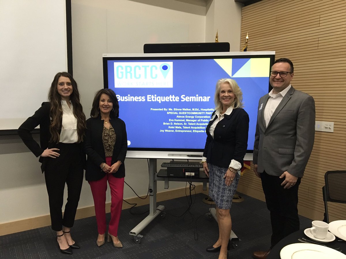 GRCTCFinance's tweet photo. Thank you Eva Hummel, Brian D. Nelson and
Kelsi Mata of Atmos Energy Corporation and Joy Weaver @sociallysavvy for your time and effort given to the Business, Finance, Marketing and Hospitality students. @atmosenergy
#garlandisd #businessetiquette
#workstartshere https://t.co/iqrR6UvrRh