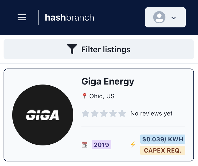 Giga Energy (<a href="/GigaEnergy_/">Giga Energy</a> ) is now live on hashbranch.com!

Check out their listing here 🙌 - link.hashbranch.com/gigaenergy