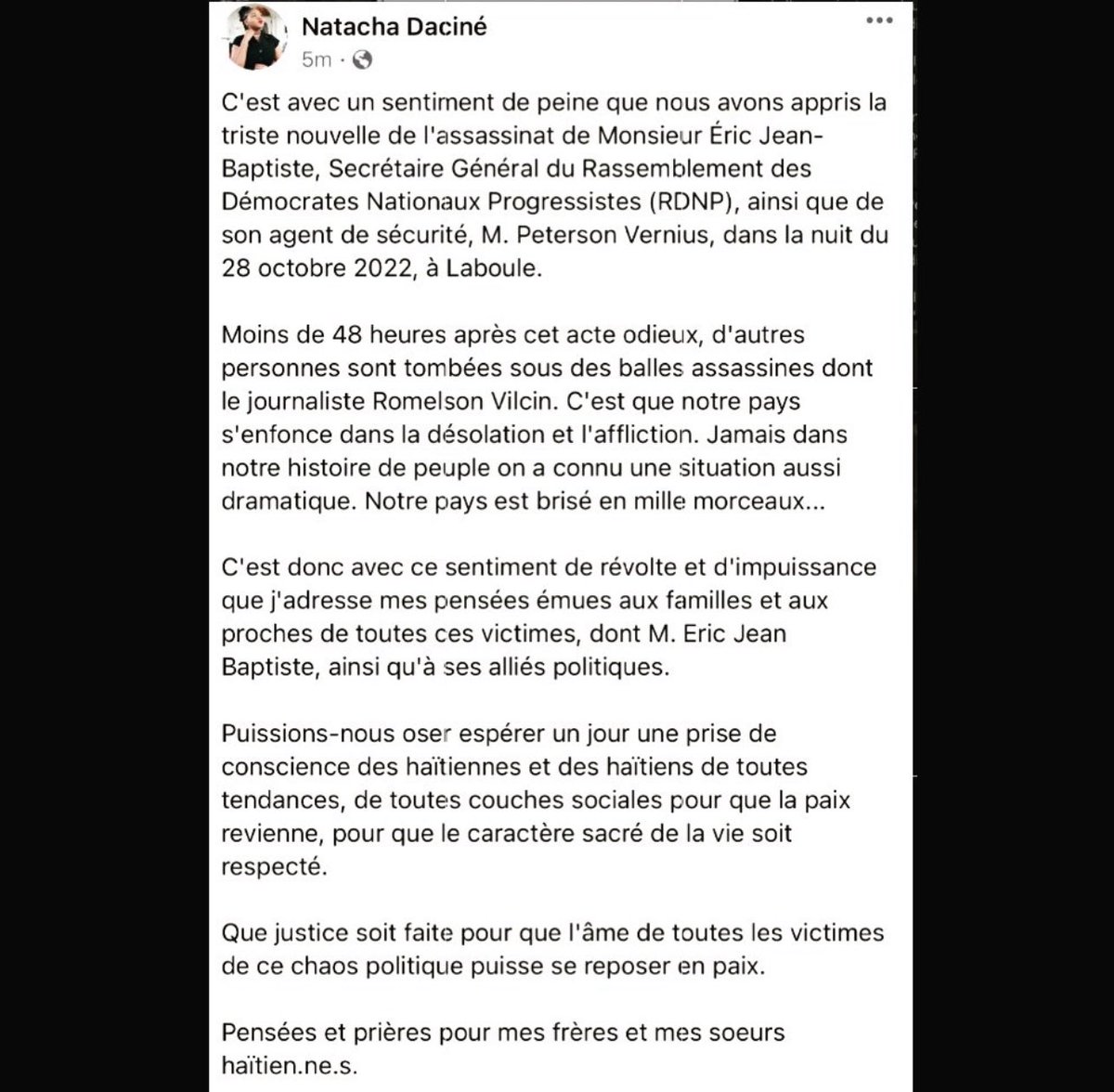 Mes sympathies aux familles et proches des victimes de ce chaos politiques. Que justice soit faite!