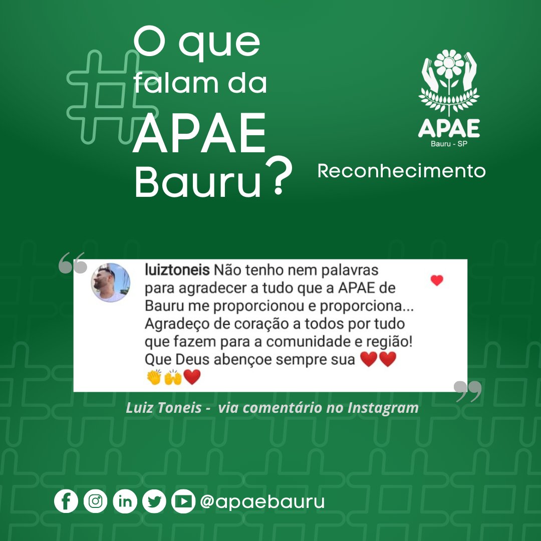 apaebauru's tweet image. Oferecer a melhor qualidade e humanização na prestação dos serviços está na missão da APAE Bauru. 💛

Obrigada, Luiz, pelo carinho e reconhecimento ao nosso trabalho e equipe. 🙏 @luiztoneis

#apae #apaebauru #bauru
#inclusão #trabalhohumanizado